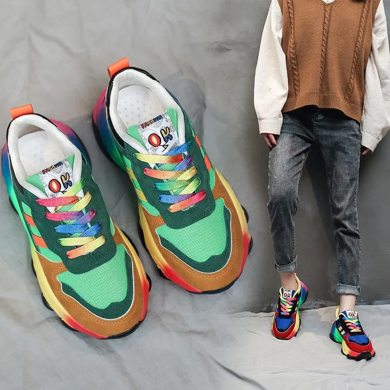 Women's spring summer rainbow colorful platform sneakers