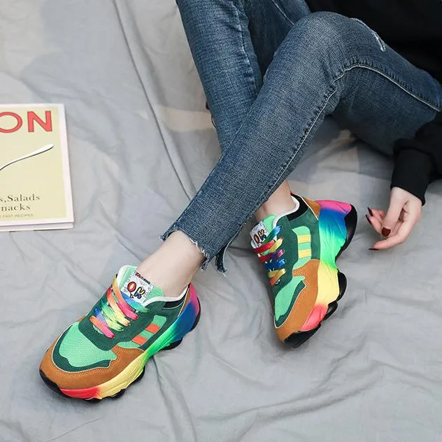 Women's spring summer rainbow colorful platform sneakers