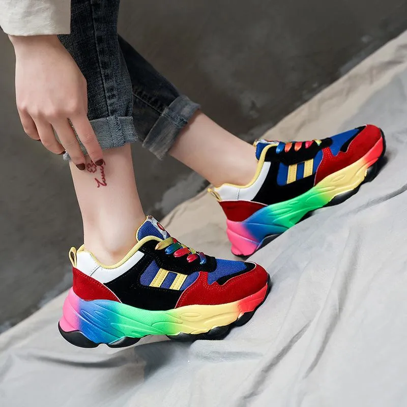 Women's spring summer rainbow colorful platform sneakers