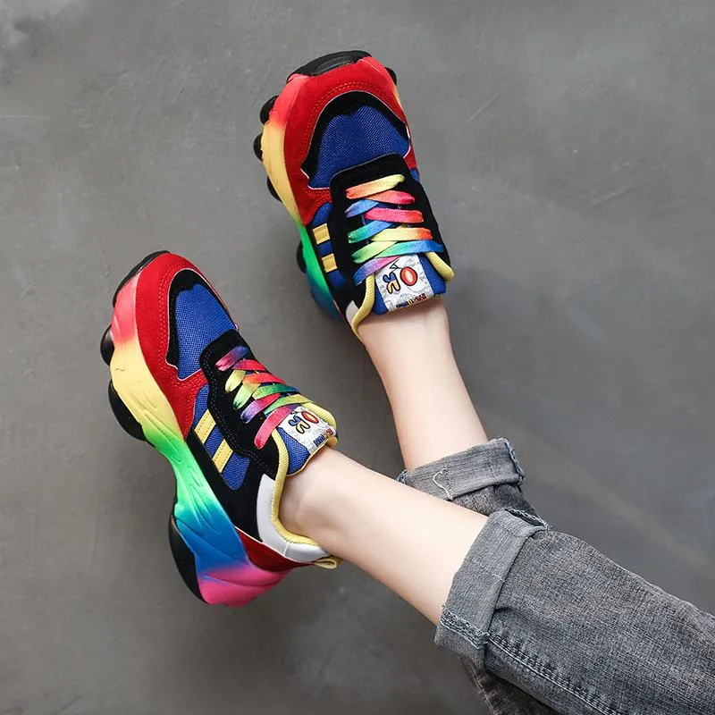 Women's spring summer rainbow colorful platform sneakers