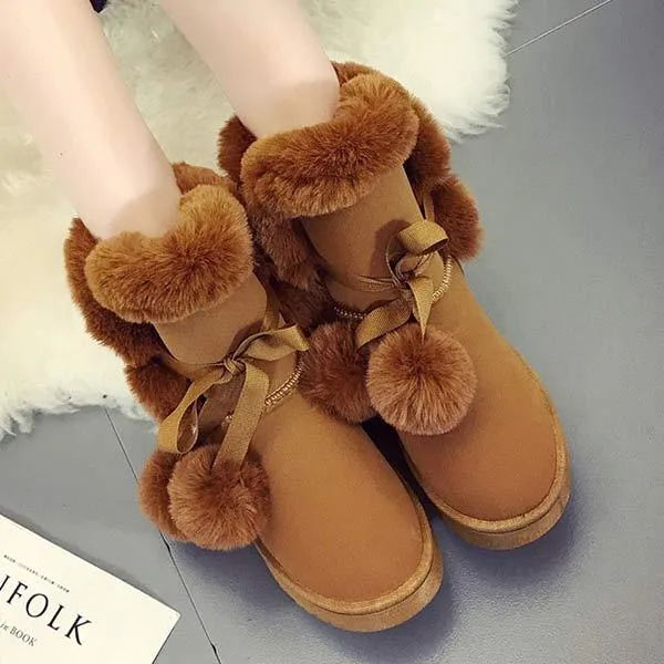 Women'S Suede Pom Mid-Cut Snow Boots 13671610C
