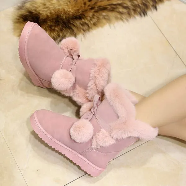 Women'S Suede Pom Mid-Cut Snow Boots 13671610C