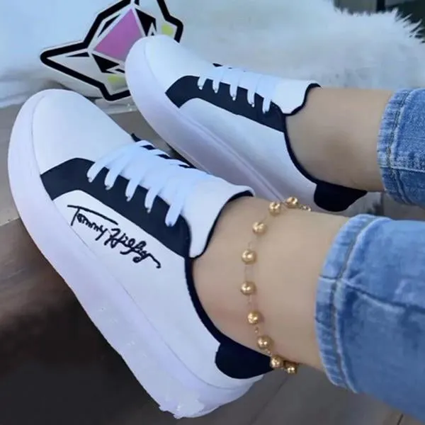Women's Thick Sole Color Block Casual Lace-up Sneakers 58776077S