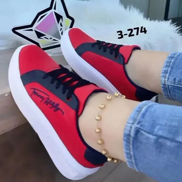 Women's Thick Sole Color Block Casual Lace-up Sneakers 58776077S